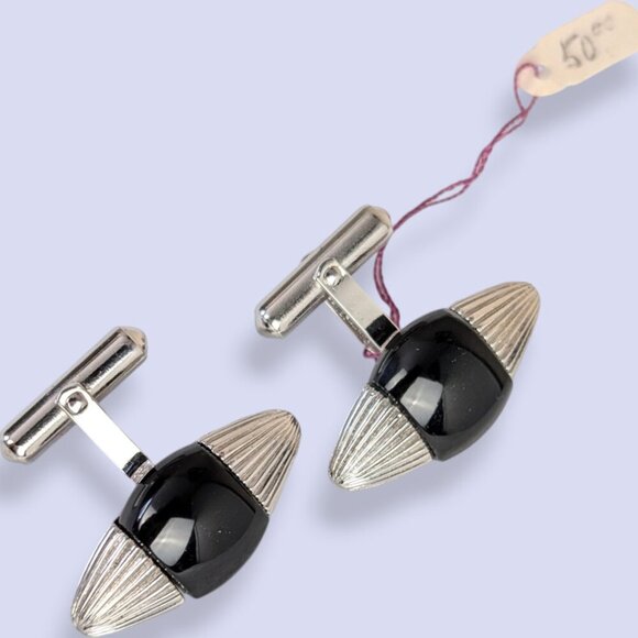 Vintage Destino Boucher Silver & Black Cufflinks - Picture 2 of 6